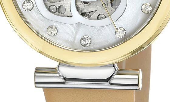 Porsamo Bleu Laura White Topaz Automatic Leather Strap Watch, 36mm 7
