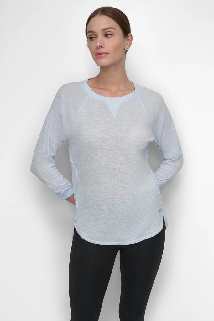 DKNY MINI SLUB WAFFLE 3/4 SLEEVE TEE WITH V-INSET