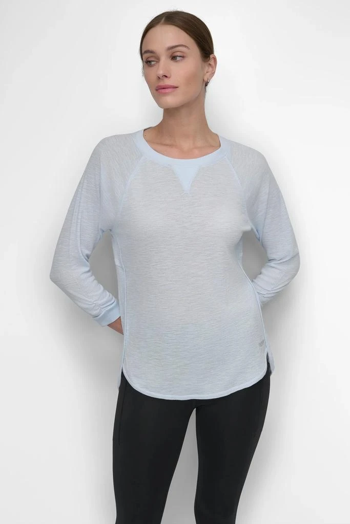 DKNY MINI SLUB WAFFLE 3/4 SLEEVE TEE WITH V-INSET 1