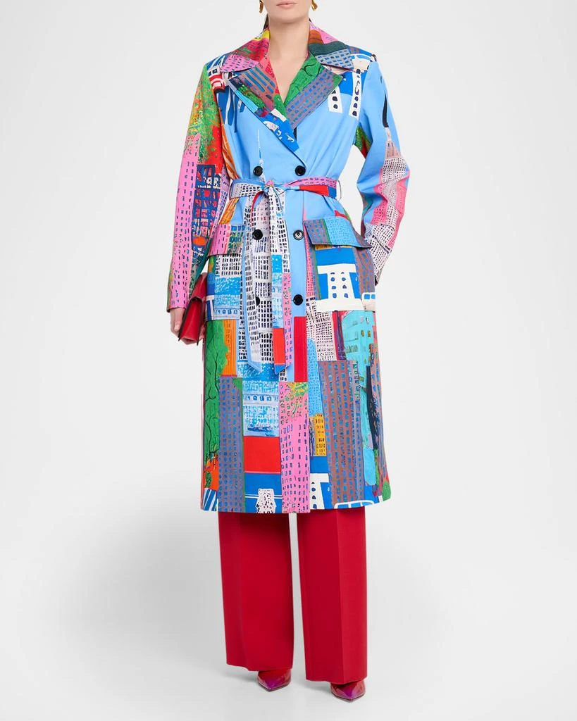 Libertine NYC Cityscape-Print Belted Long Trench Coat 2