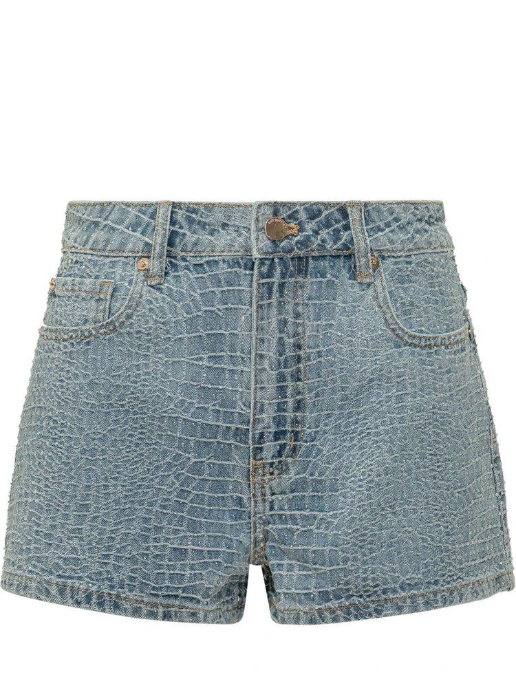 Self Portrait Self-Portrait Croc-Embossed Denim Shorts