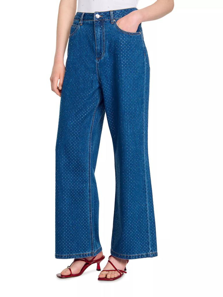 Sandro Wide-Leg Rhinestone Jeans