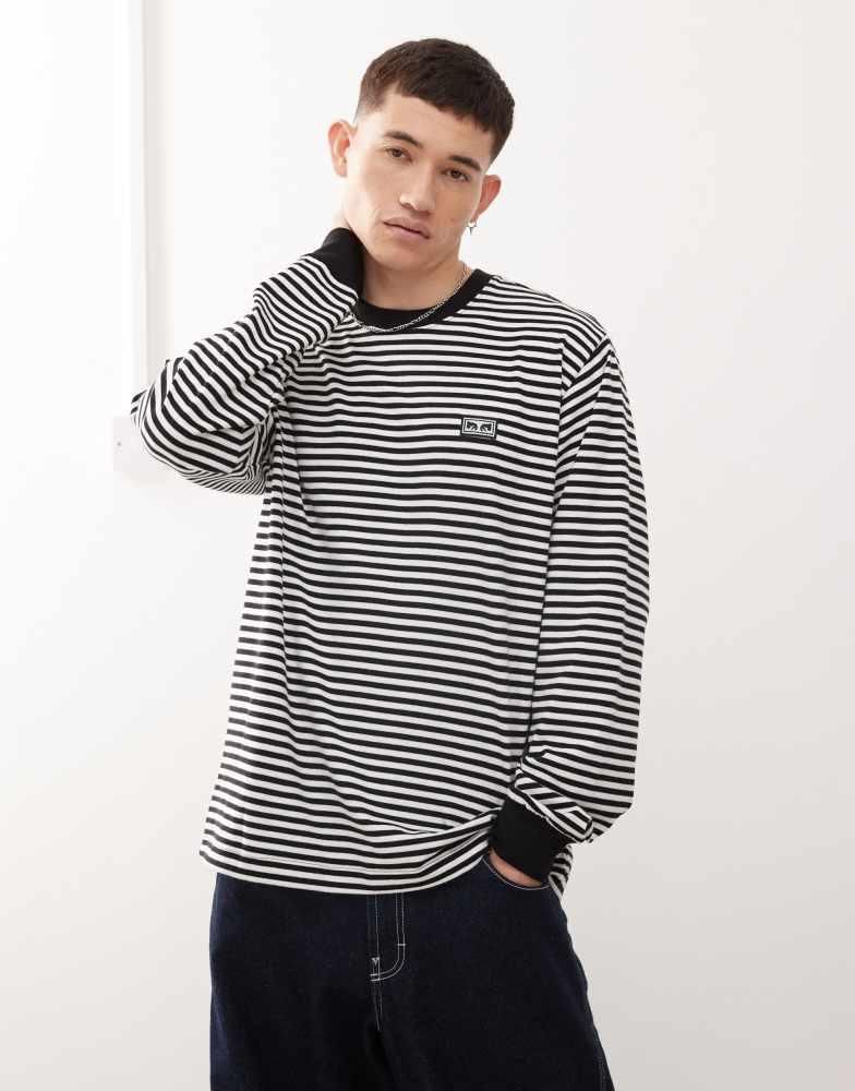 Shop Obey long sleeve t-shirt in black stripe on Sale at