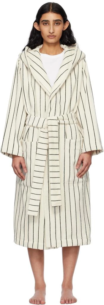 Tekla White & Green Terry Hooded Bathrobe 1