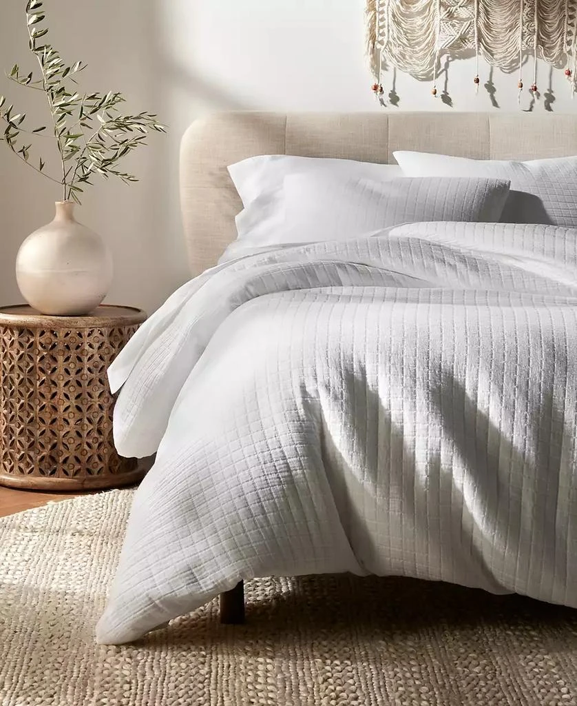 Oake Organic Cotton Check Matelassé 3-Pc. Duvet Cover Set, Full/Queen, Exclusively at Macy’s 1
