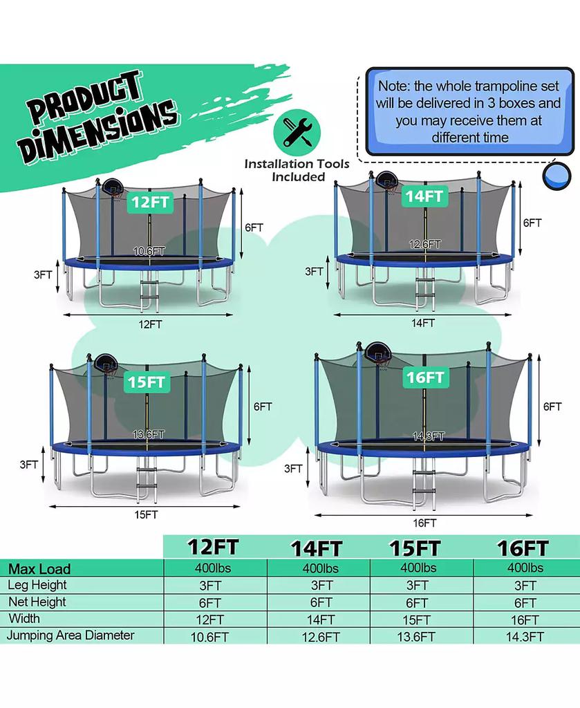 Gymax Recreational Trampoline w/ Inner Enclosure Net Basketball Hoop Ladder