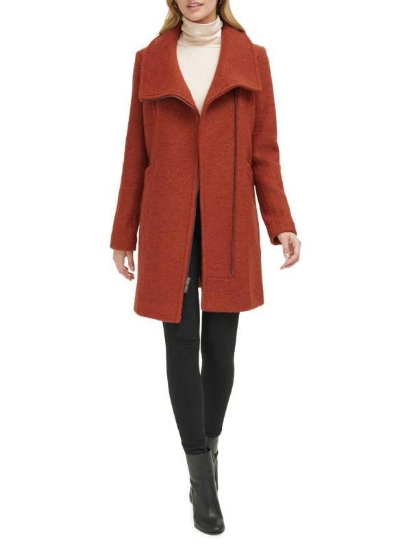 Kenneth Cole Asymmetrical Zip Wool Boucle Coat 5
