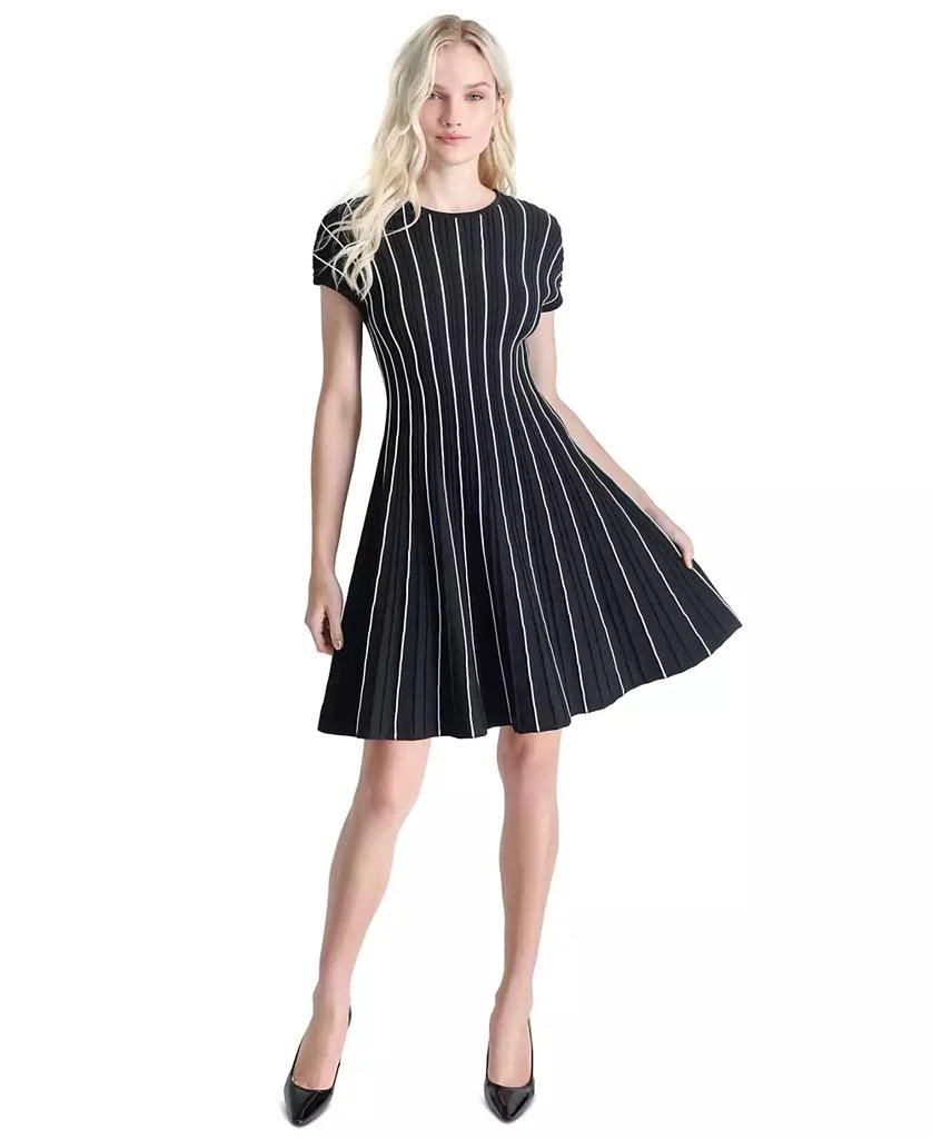 Women's Contrast-Piped Jewel-Neck Fit Flare Dress – On Sale Now