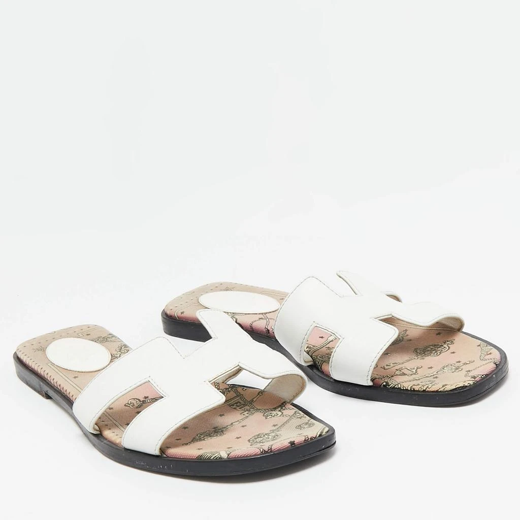 Hermes Hermes White Leather Oran Slide Sandals Size 38.5 4