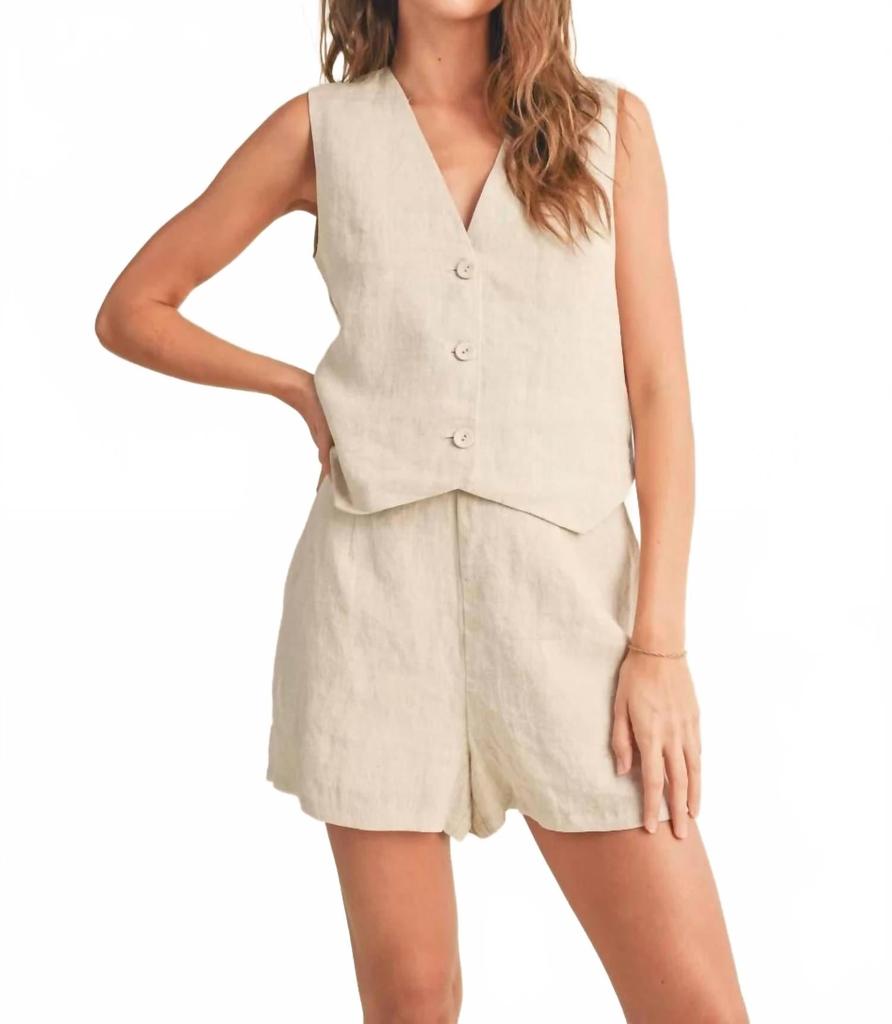 MIOU MUSE Linen Tuxedo Vest In Oatmeal