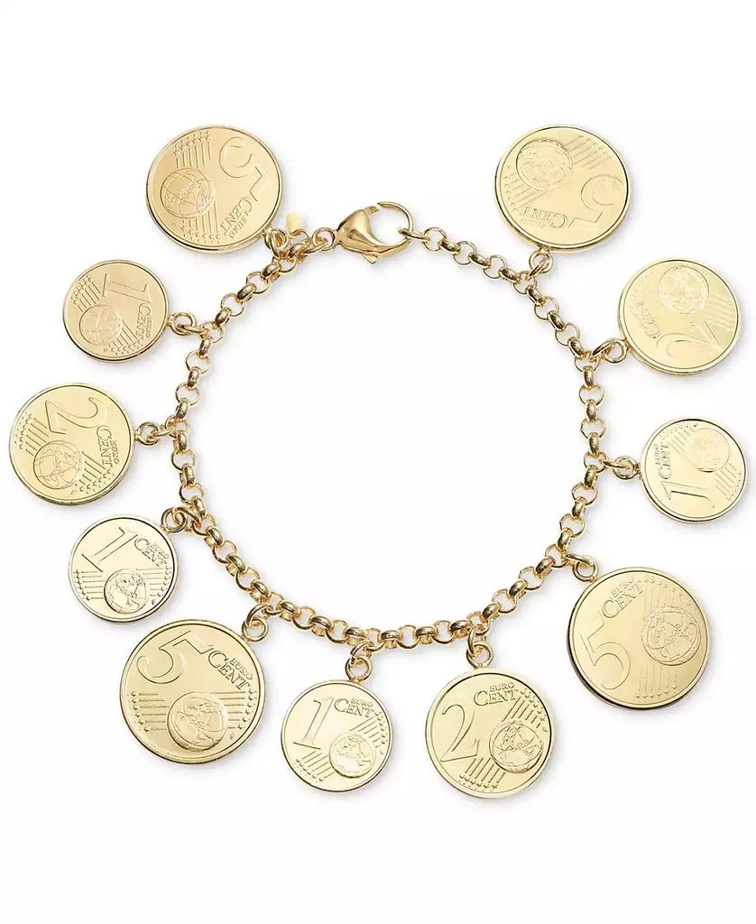 Italian Gold Euro Coin Charm Bracelet in 14k Gold Vermeil 1
