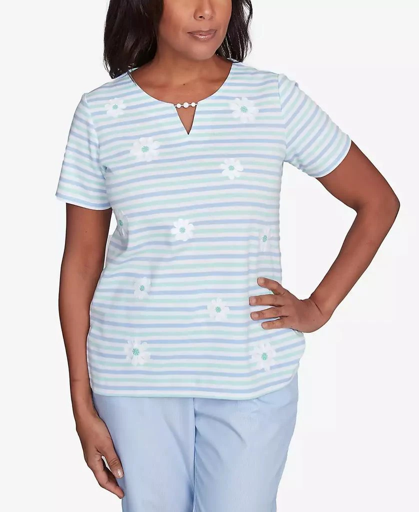 Alfred Dunner Petite St. Thomas Embroidered Daisy Striped Top 1