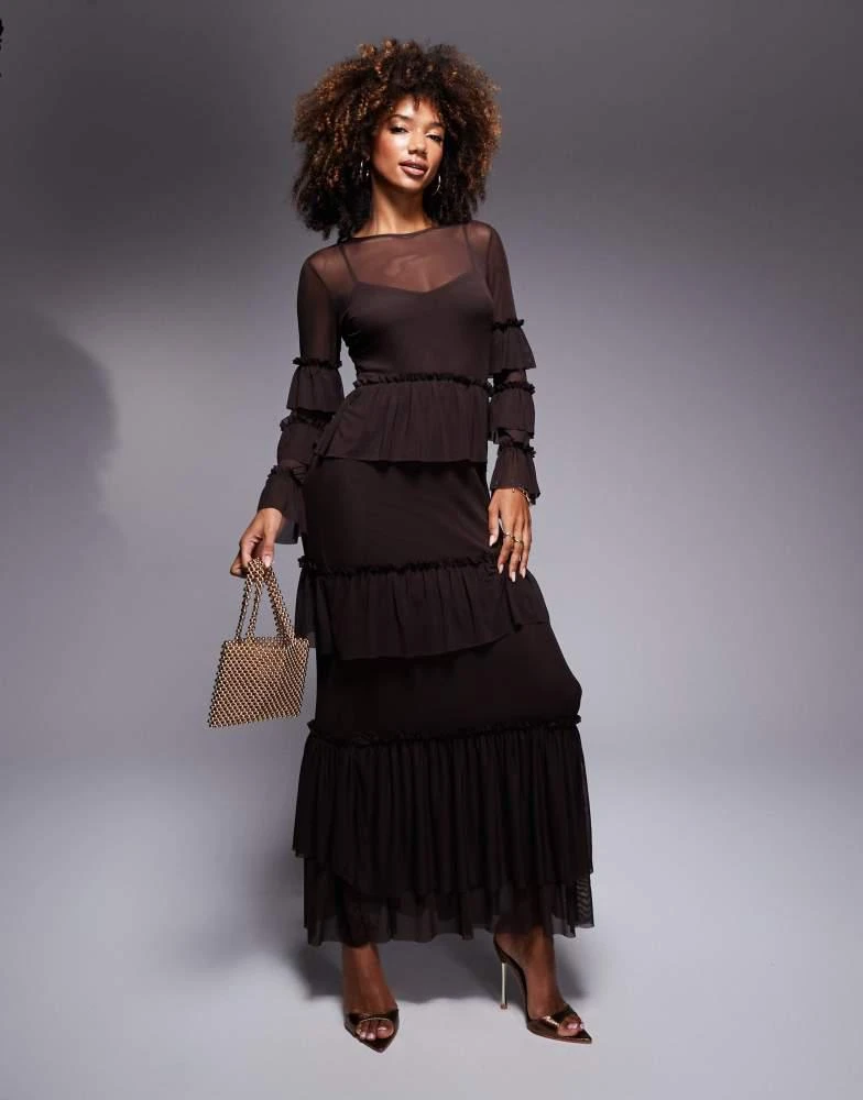 Never Fully Dressed Never Fully Dressed sheer ruffle mesh maxi dress in  chocolate - Dresses & Skirts - Free Shipping - BeyondStyle