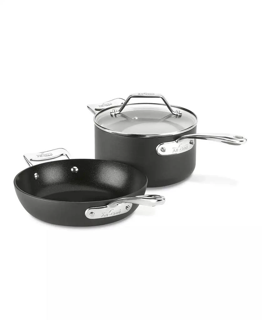 All-Clad Essentials Hard Anodized Nonstick Cookware Set, 2-piece Fry and Sauce Pan with lid Set 1