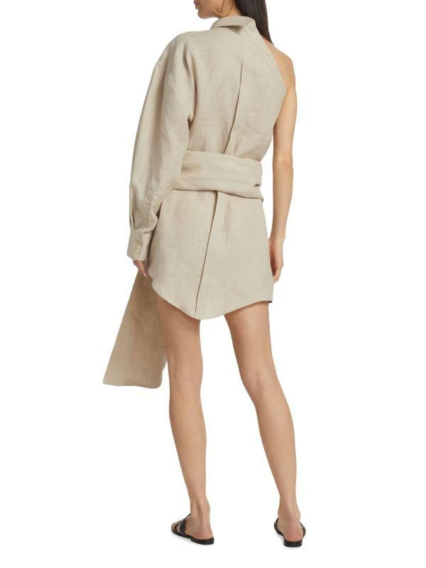 Piece of White Blake One Shoulder Linen Mini Shirtdress 2
