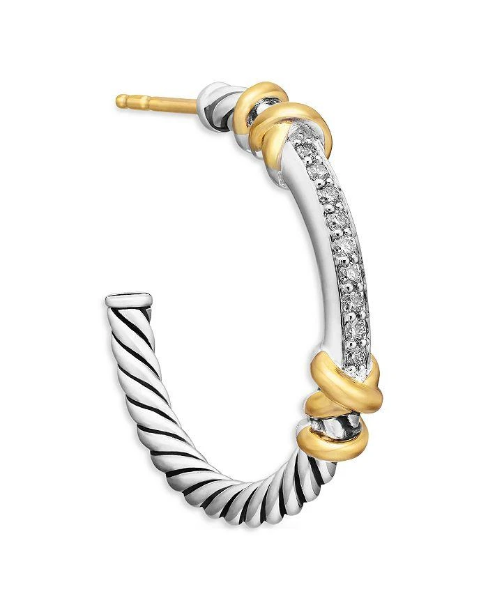 David Yurman Petite Helena Wrap Hoop Earrings in Sterling Silver with 18K Yellow Gold and Diamonds 5