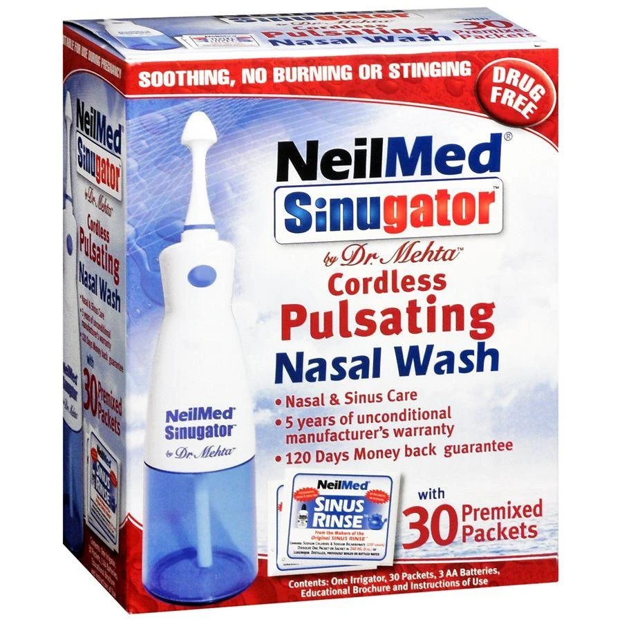NeilMed Sinugator Cordless Pulsating Nasal Wash with 30 Premixed Packets