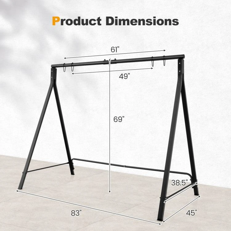 Hivvago Black Metal Swing Stand A-Frame for Patio Hammock Outdoor Garden Porch Base 3
