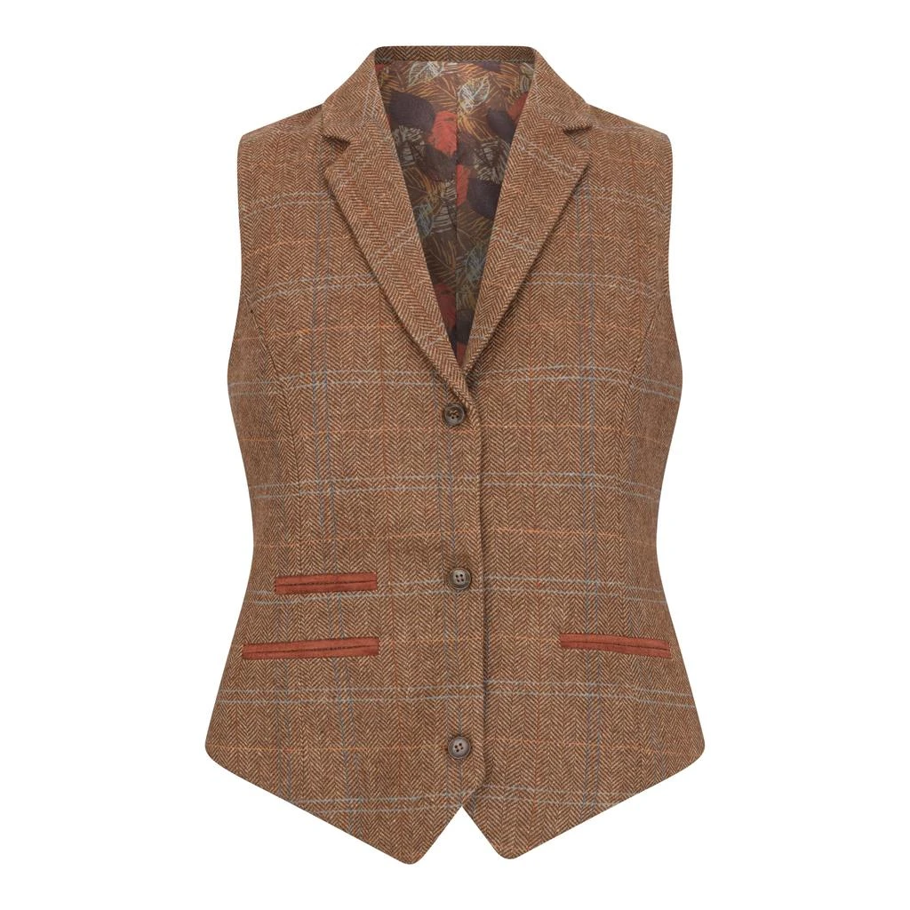 Oliver Tweed (Infinity Leather) Women's Oak Brown 2 Piece Set Tweed Blazer Waistcoat in Herringbone Check 3