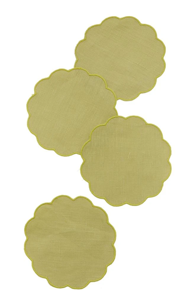 MoDA Moda Domus - Set-Of-Four Scalloped Linen Coasters  - Olive - Moda Operandi 1