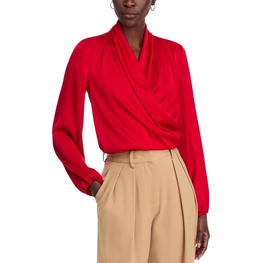 Tahari Womens Solid Satin Wrap Top 1