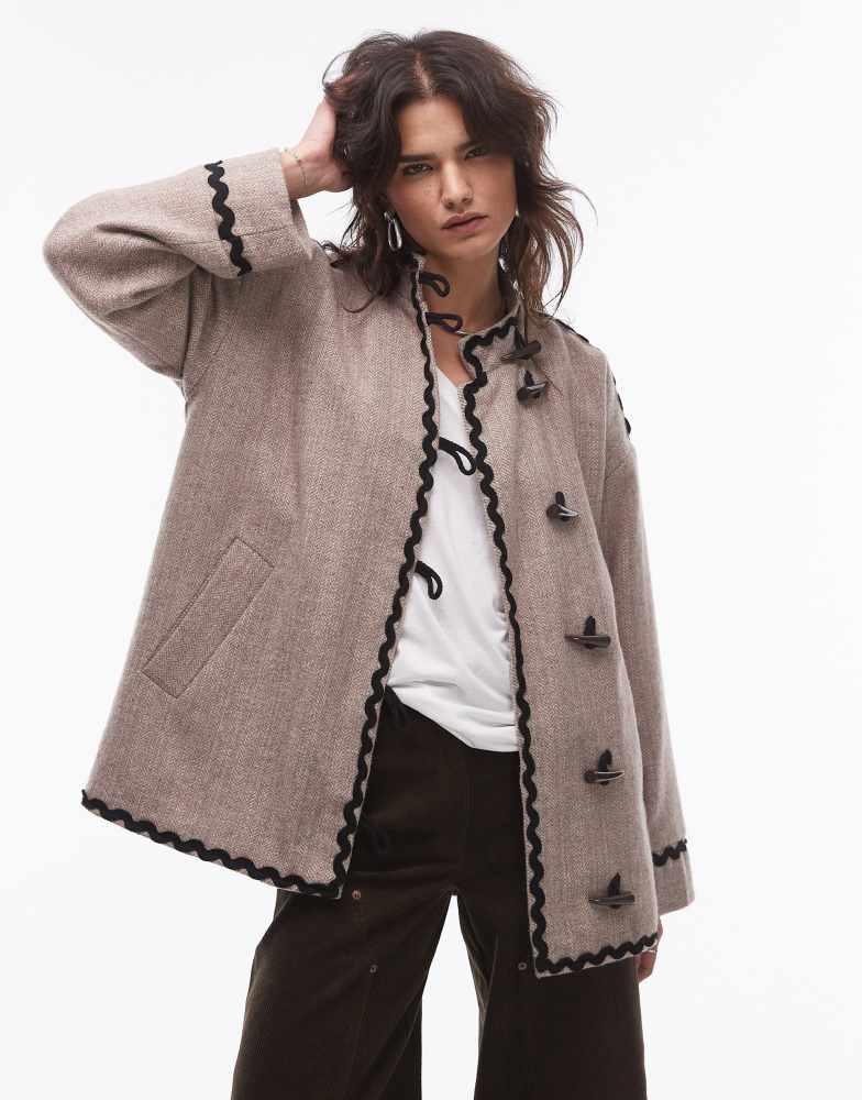 Shop Resume blanket stitch toggle button jacket in sand on Shop Resume blanket stitch toggle button jacket in sand on