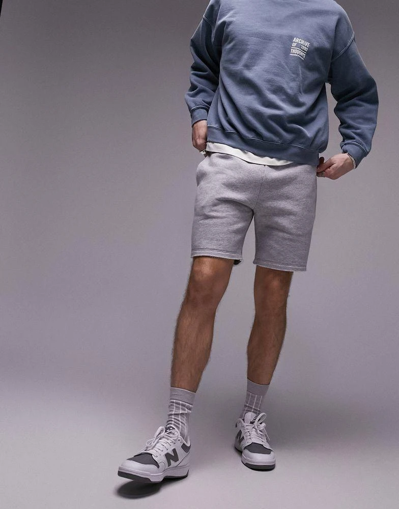 Topman Topman classic fit jersey short with raw hem in grey marl 1