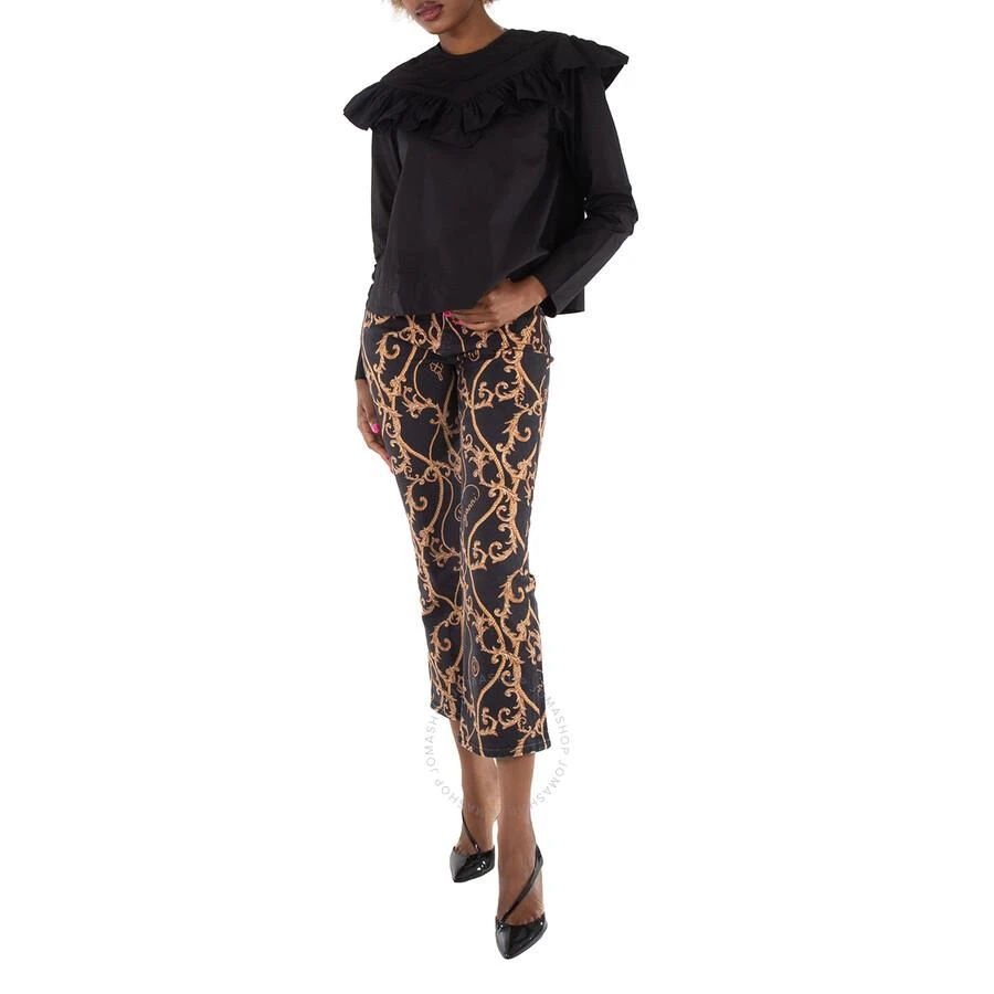 Ganni Cotton Poplin Frill Blouse In Black 1