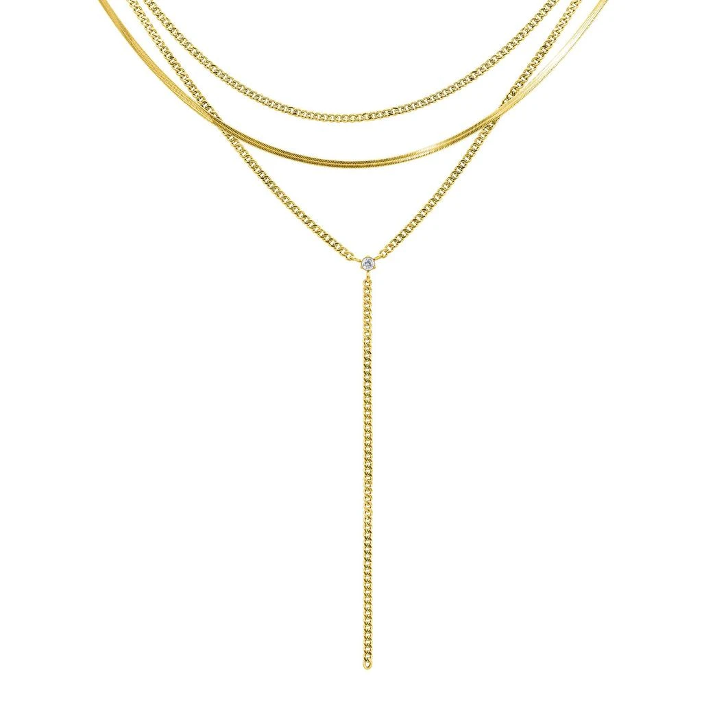 Adornia 14k Gold Plated Adjustable Curb Chain and Herringbone Lariat Y-Necklace Set 1