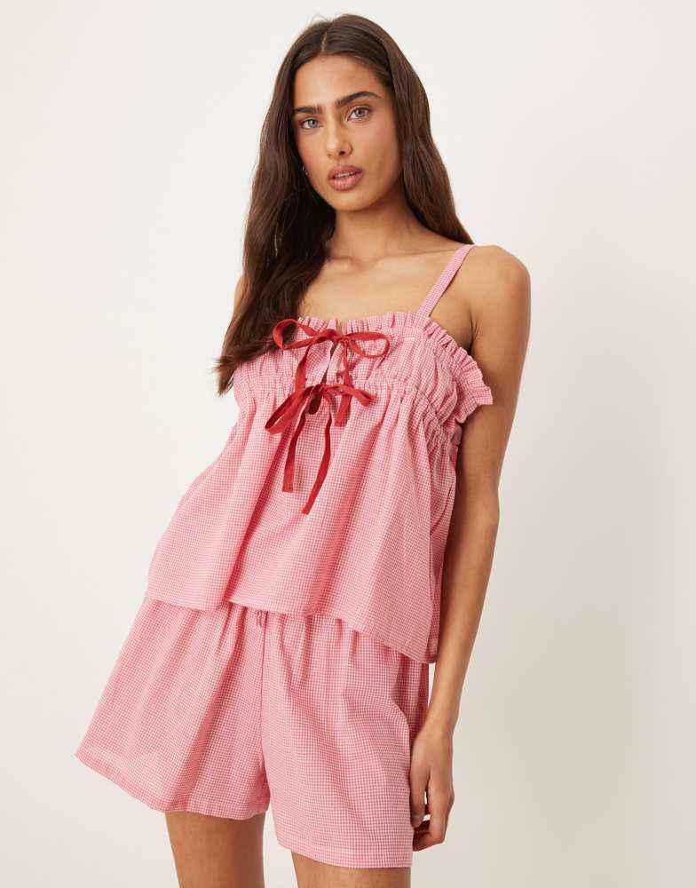 Luna Luna cropped cami pj top co ord in strawberry gingham