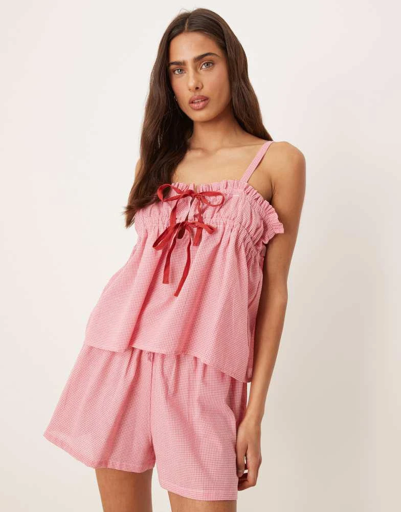 Luna Luna cropped cami pj top co ord in strawberry gingham 1