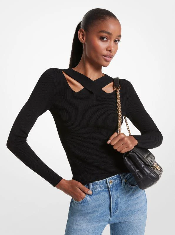 Michael Kors Ribbed Stretch Knit Cutout Sweater 1