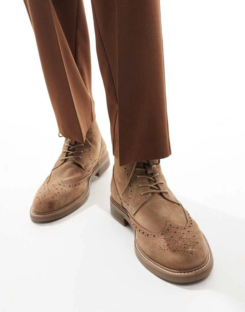 ASOS ASOS DESIGN lace up brogue boots in stone suede 3