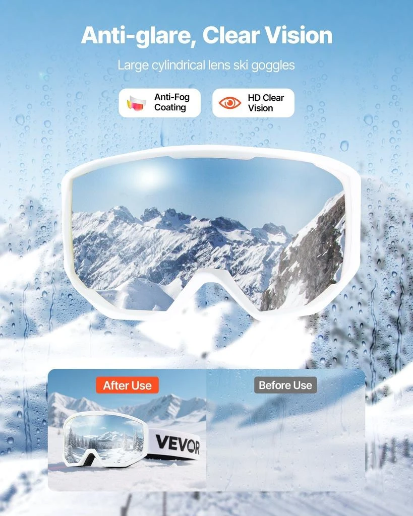 VVOR Ski Goggles, Cylindrical Lens with Pink Revo Coating, OTG Anti fog Snow Goggles for Men Women Youth, TPU Frame 
Ventilation Structure, Suitable for Skiing, Skating, Snowboarding, Cycling 2