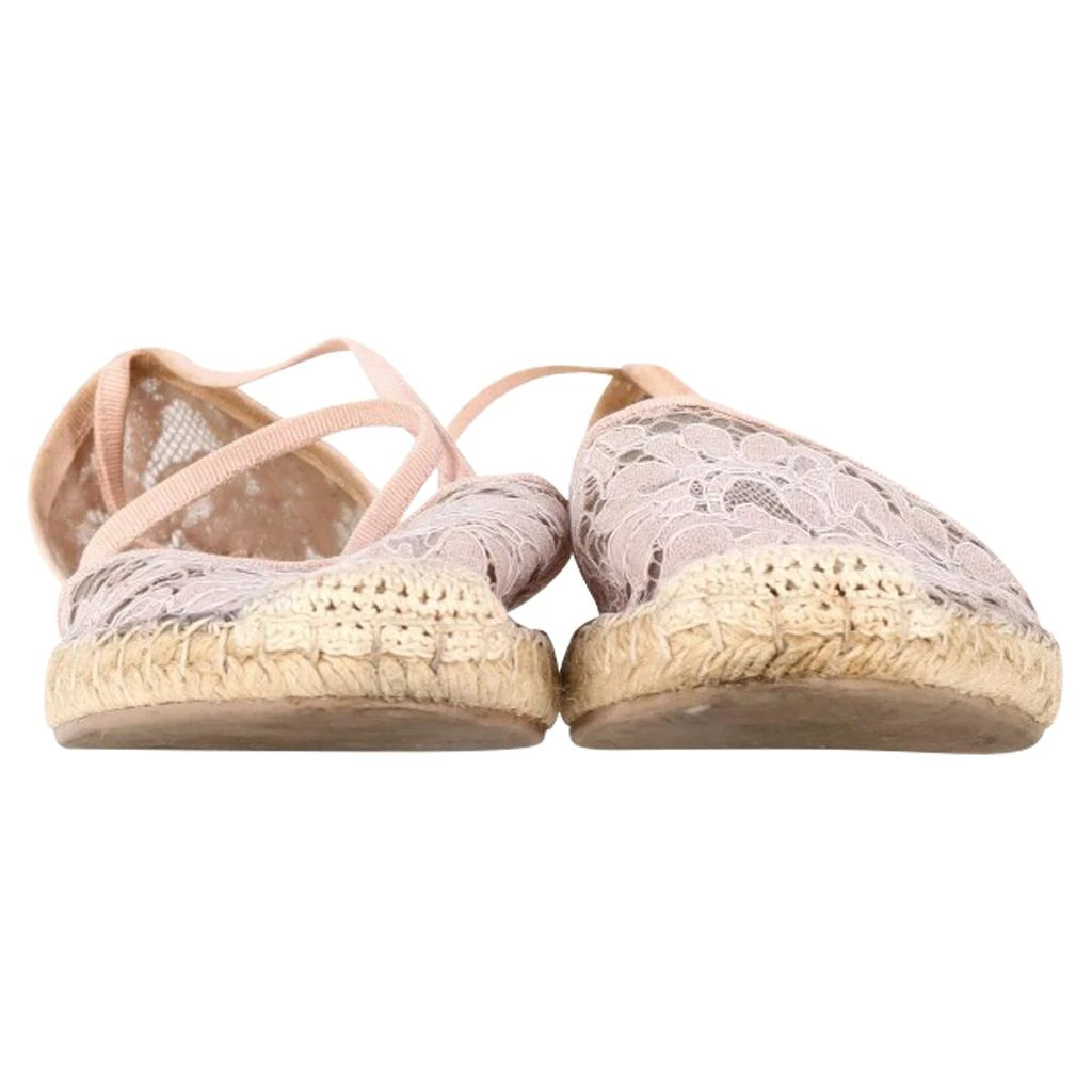 Valentino Floral Lace Self-Tie Espadrille Flats in Pink Polyester 2