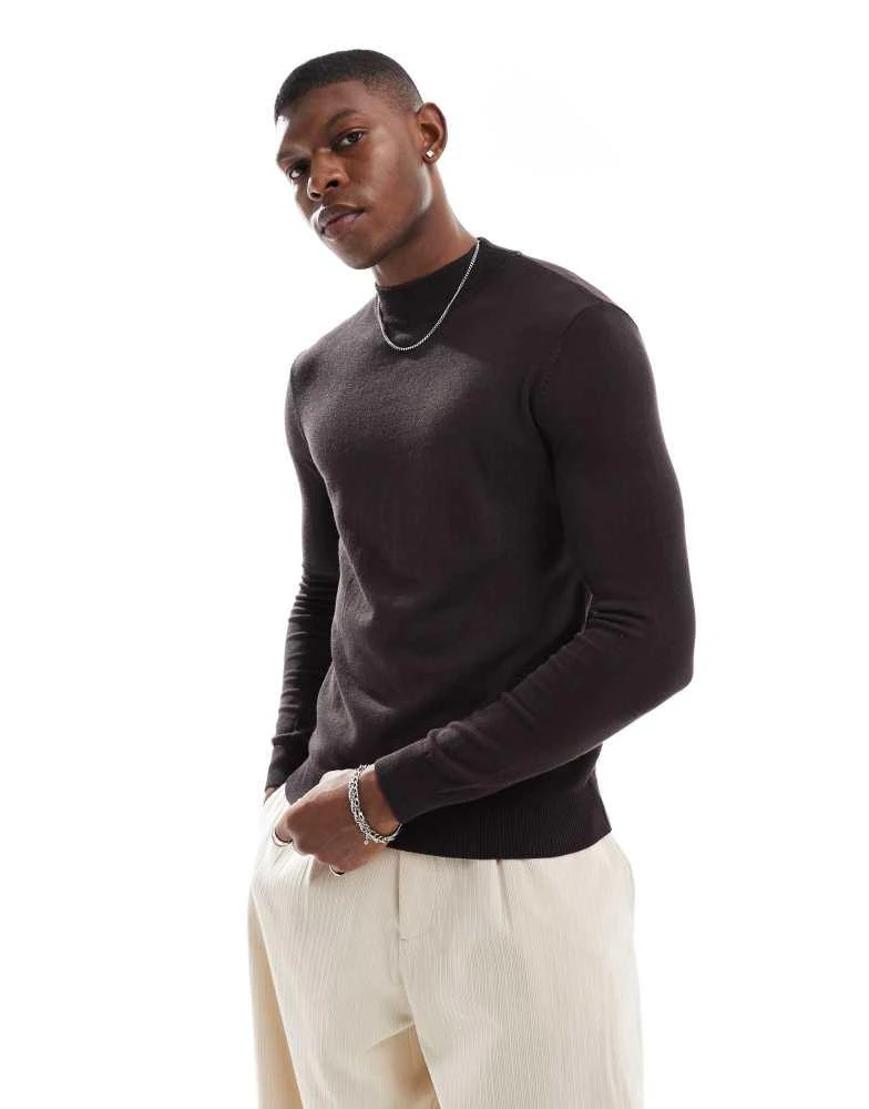 Pull&Bear Pull&Bear knitted jumper in chocolate 1