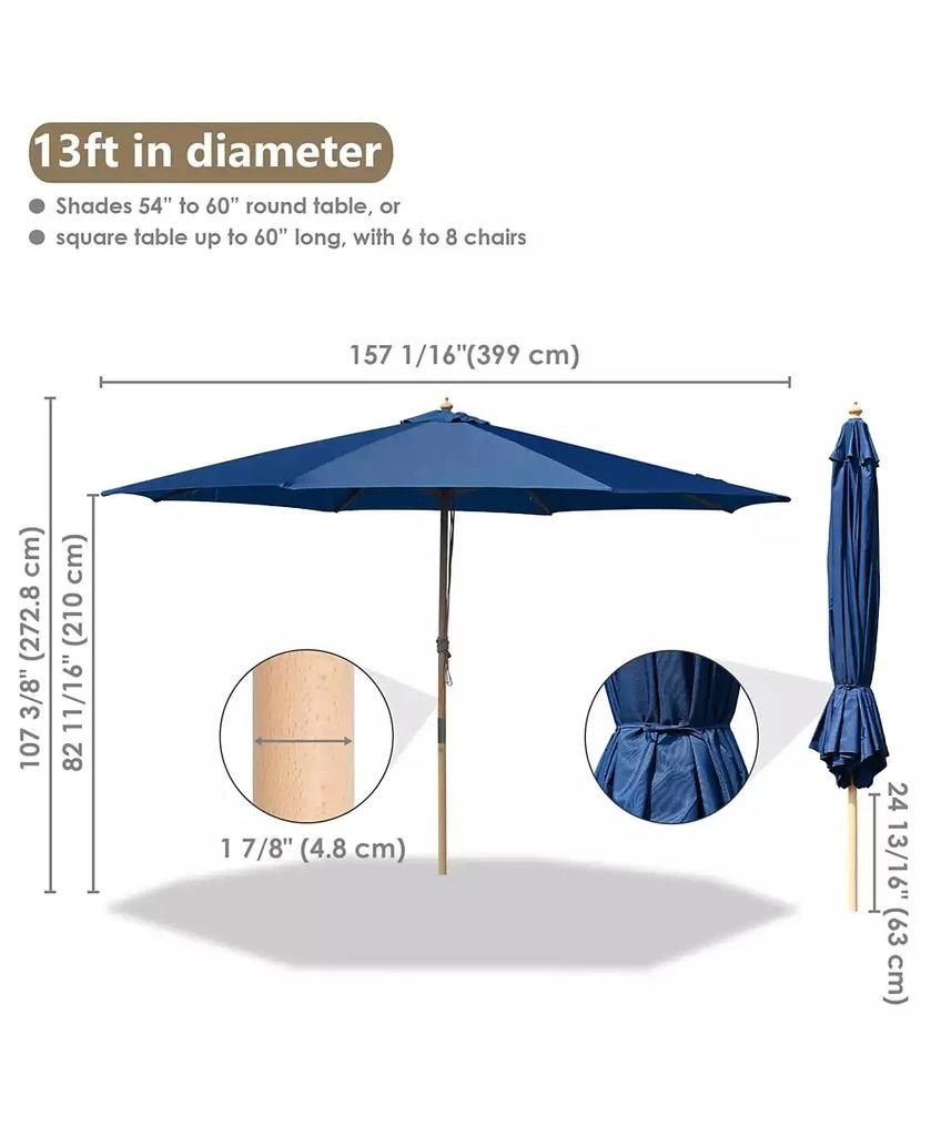 Yescom 13FT Large Outdoor Patio Umbrella UV30+ Wood 8 Rib Pole for Table Beach Yard Garden Wedding Deck Cafe Pool Navy 4