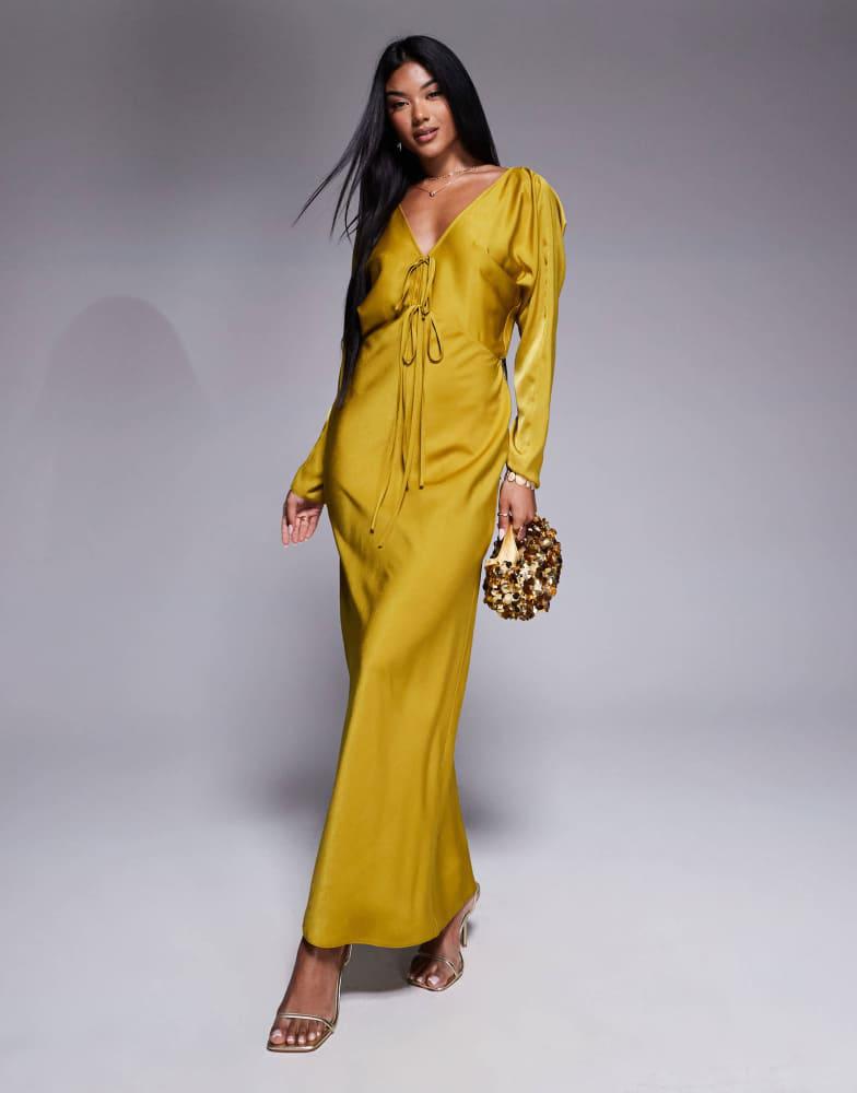 Deep V-neck satin maxi dress – On Sale Now with Up to 40