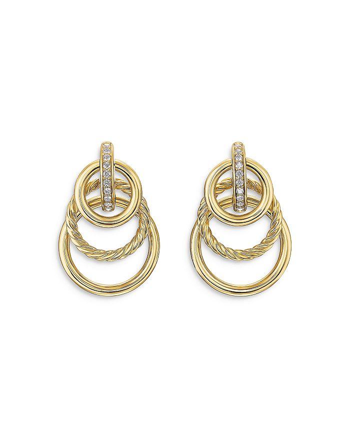 David Yurman DY Mercer Triple Ring Drop Earrings in 18K Yellow Gold with Diamonds, 35.6mm