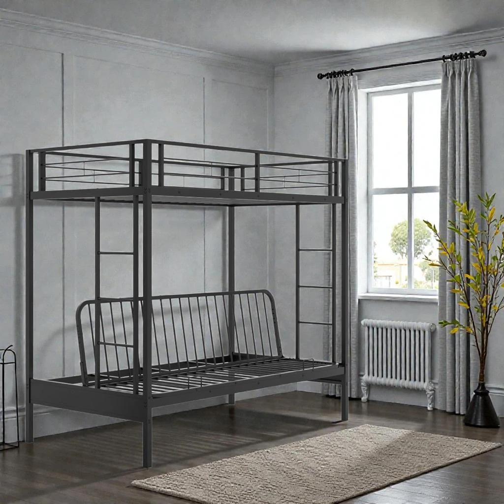 Hivvago Space-Saving Twin Over Futon Bunk Bed with Guardrails and 2 Ladders