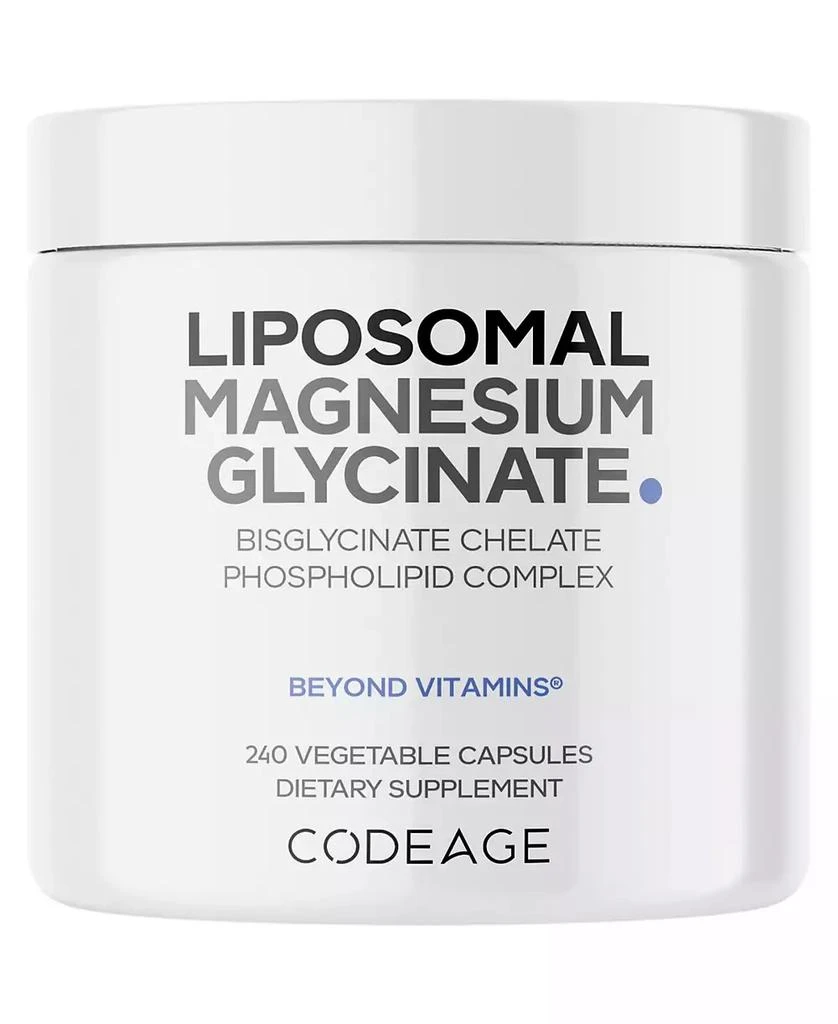 Codeage Liposomal Magnesium Glycinate Supplement, Bisglycinate Magnesium Chelate, Chelated Magnesium Mineral Pills, BioPerine Black Pepper, 240 ct
