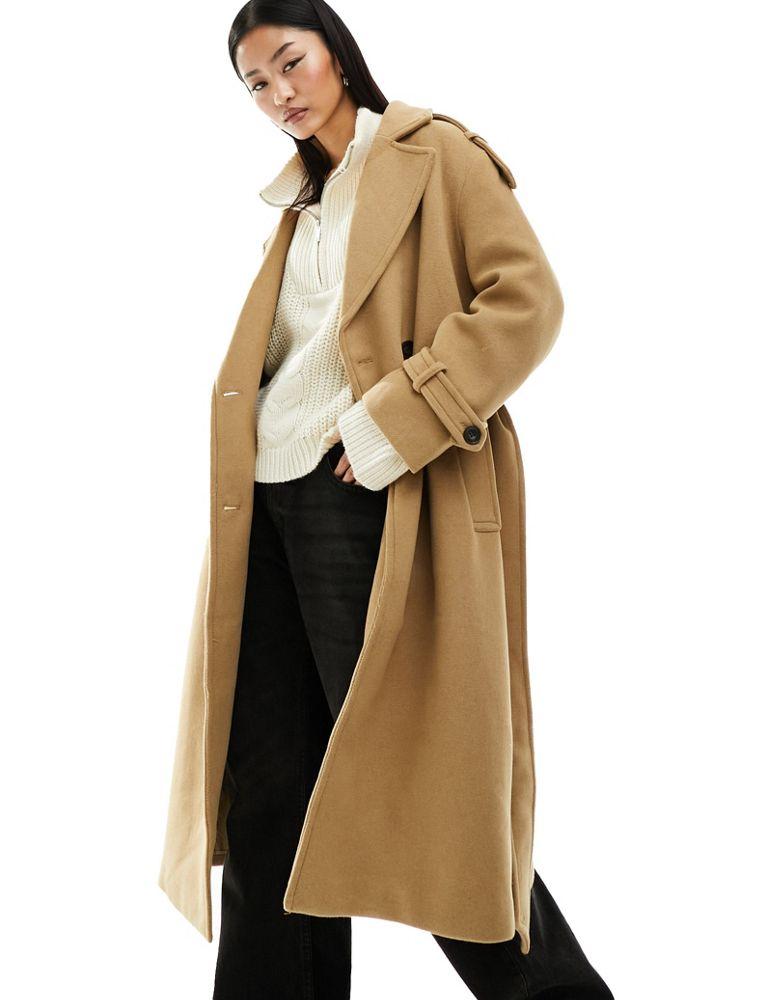 Bershka Bershka wool trench coat in camel