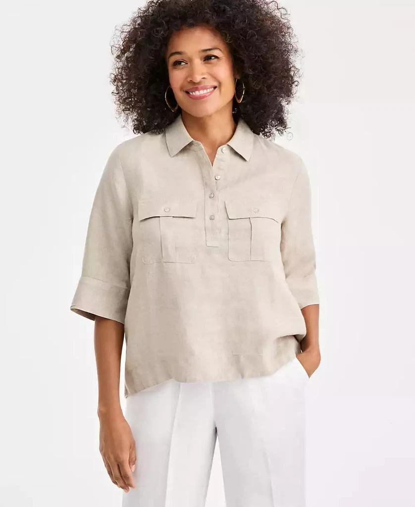 Charter Club Women
s 100% Linen Solid Half-Placket Elbow-Sleeve Blouse, Macy
s Exclusive new arrivals