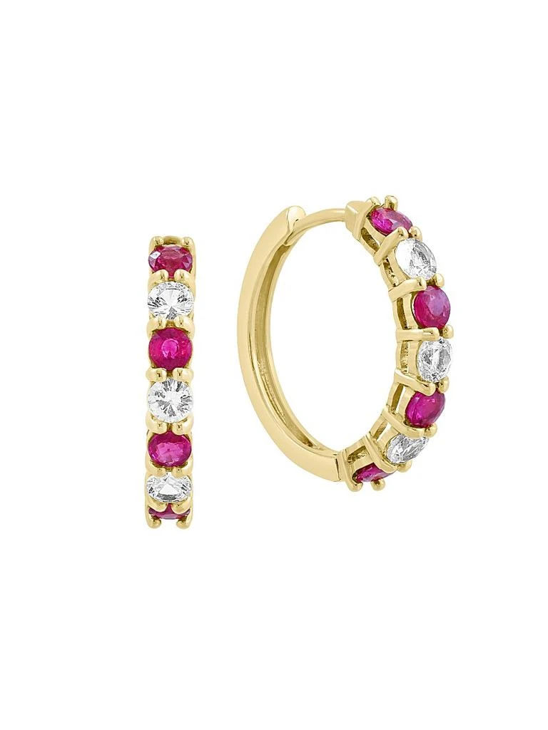 Saks Fifth Avenue Collection 14K Yellow Gold, Ruby 
0.59 TCW Diamond Huggie Earrings