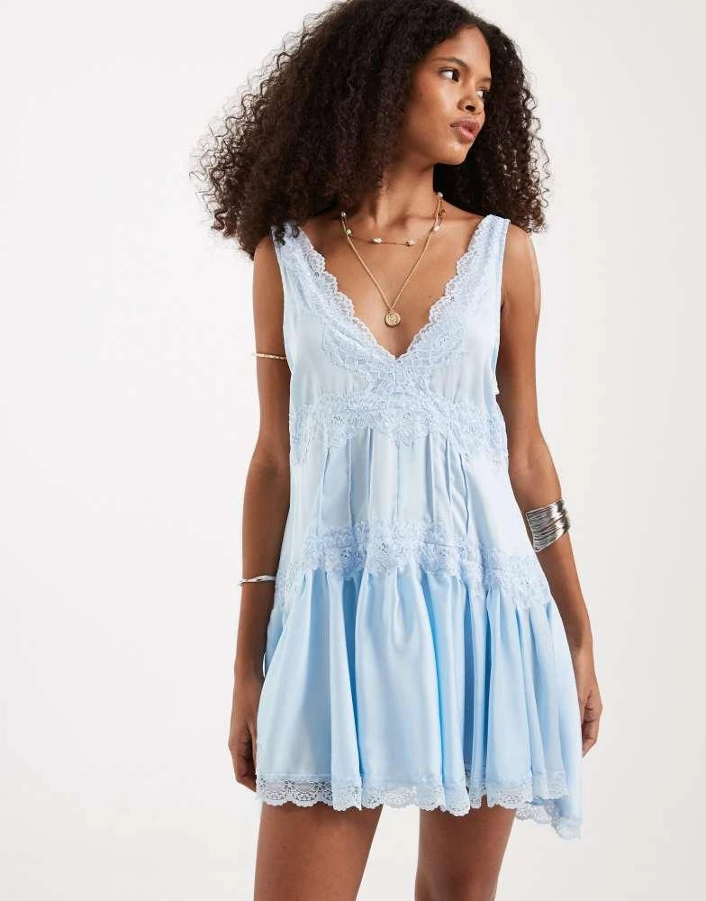 Free People Free People in this groove mini slip dress in light blue 4