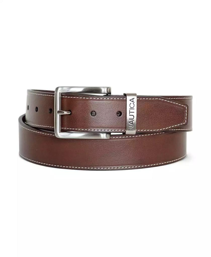 Nautica Men's Leather Jean Belt with Signature Engraved Keeper