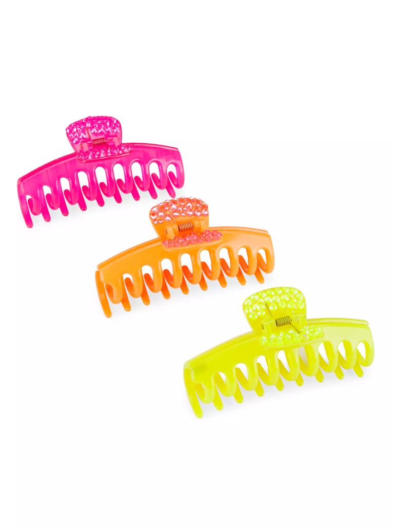 Bari Lynn Girl's 3-Pack Multi-Jeweled Claw Clip Set