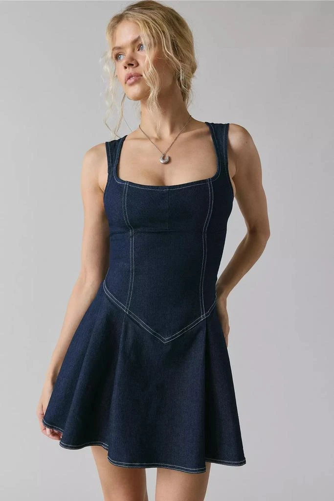 BDG BDG Leah Denim Pleated Open-Back Drop Waist Mini Dress 2