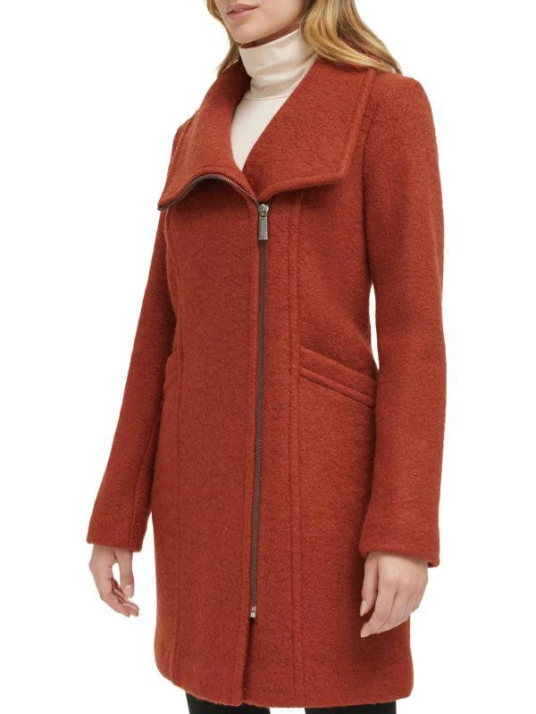 Kenneth Cole Asymmetrical Zip Wool Boucle Coat 3