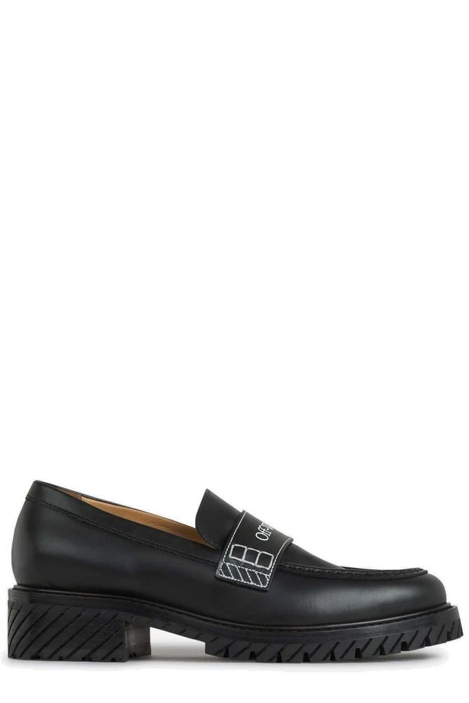 Shop Off-White Military Logo Debossed Slip-On Loafers on  display picture 2